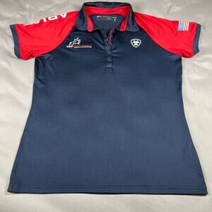 Ariat Shirt Womens Large Team Polo 3.0 USEF Pony Finals Tek USA Equestrian Blue